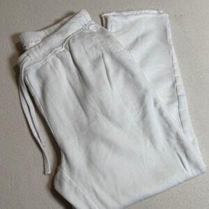 Eileen Fisher Size S White Organic Cotton Terry Raw Edge Hem Drawstring Pants